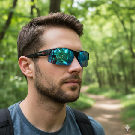 نظارة شمسية نصف إطار ازرق